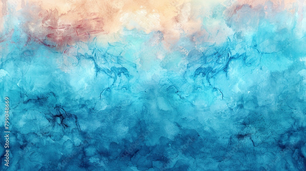 Abstract watercolor painting background with blue and beige colors.
