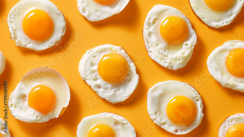 Fried Eggs on Yellow Background Top View for Breakfast Concept