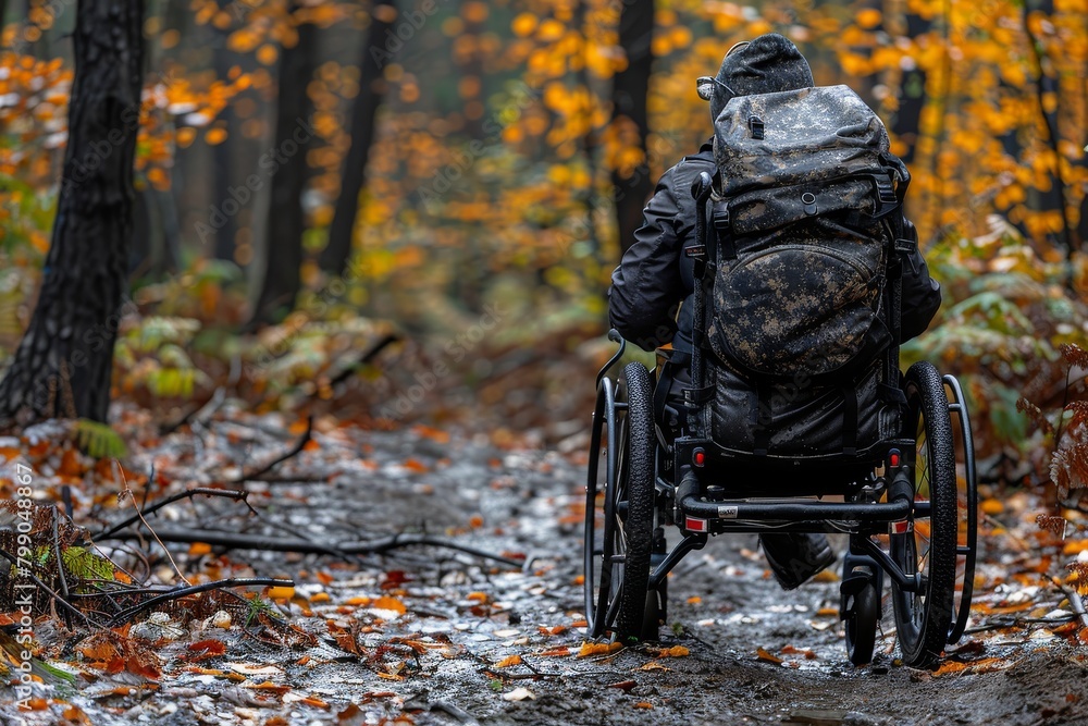 Man in Wheelchair Exploring Forest Trail