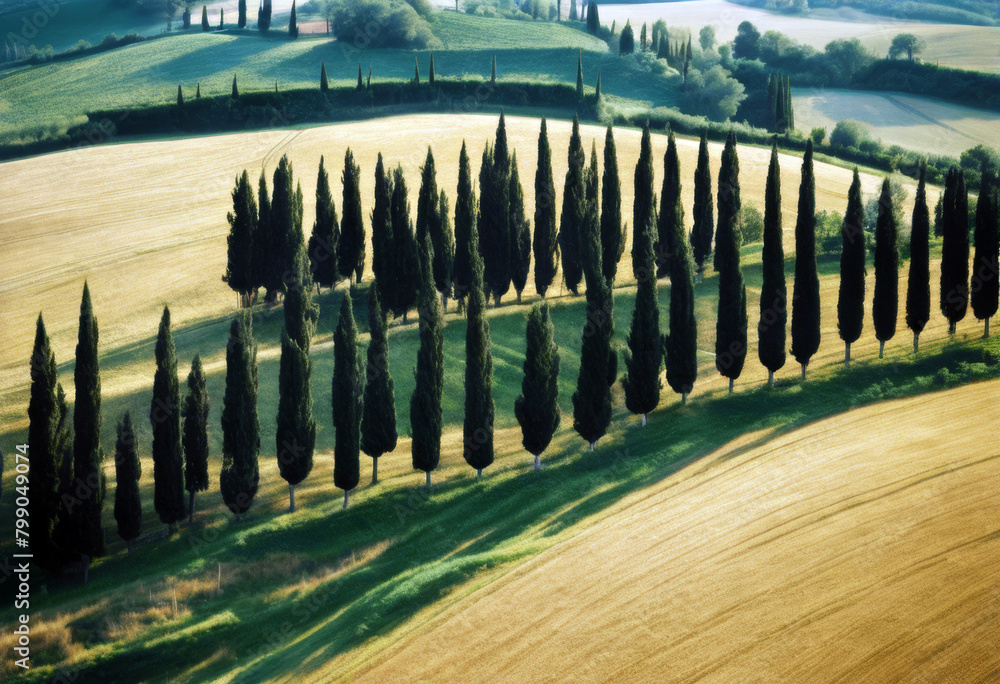 Fototapeta premium documentation Italy Aerial Siena road cypress Tuscany province photographic Background Travel Nature Tree Spring Landscape White Green Agriculture Drone Tourism Unesco Peace
