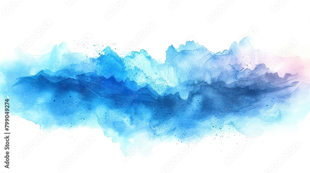 Blue watercolor mountain abstract painting.