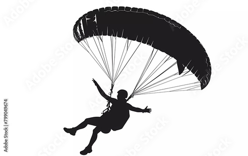 Silhouette paragliding athlete on isolated white background. vector illustration.