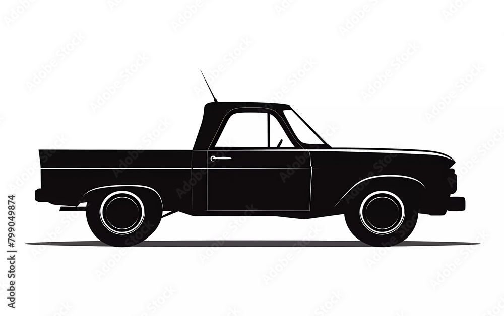 Silhouette of a pick up car from a side view, on an isolated white background. vector illustration.