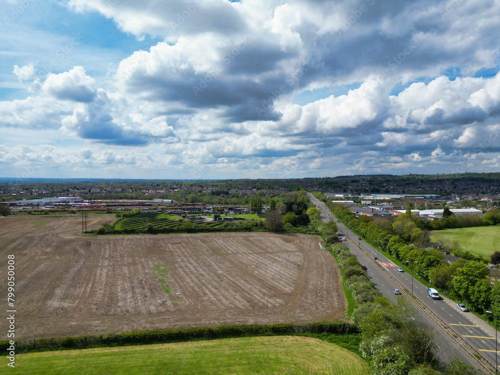 Aerial View of Stapleford Countryside Landscape of British Village Nottingham, England UK. April 26th 2024