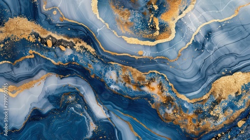 Blue and Gold Marble Wallpaper With Gold Accents