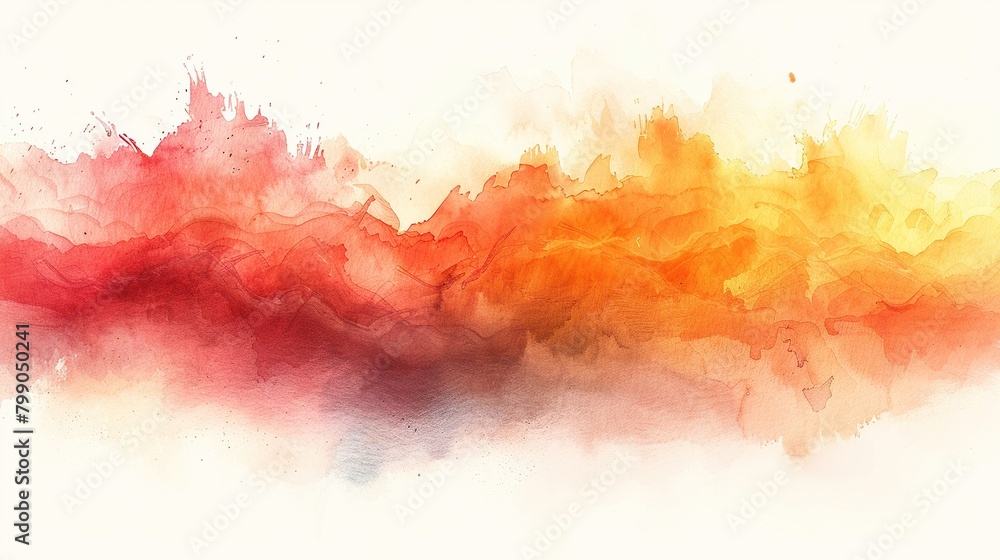 Abstract watercolor painting with bright red, orange and yellow colors.