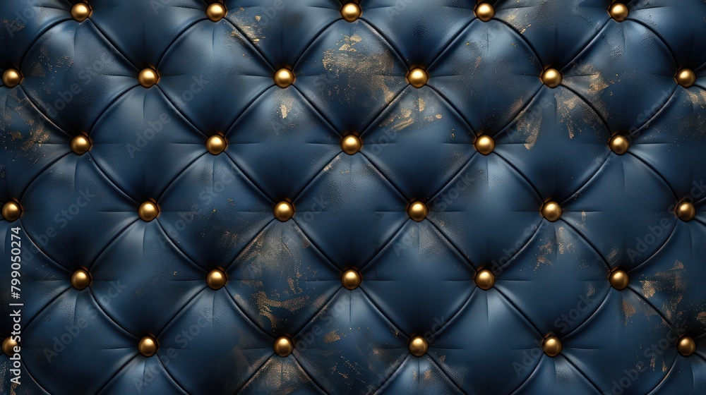 Blue Leather Upholstered With Gold Buttons Blue Leather Upholstered With Gold Buttons