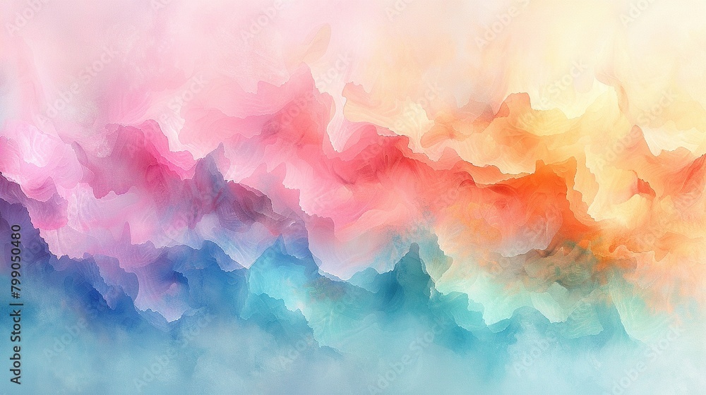 Delicate and colorful abstract painting with soft pastel hues.