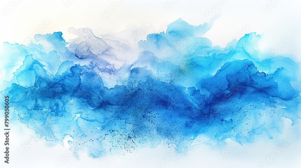 Abstract blue watercolor background. Soft watercolor stains with splashes.