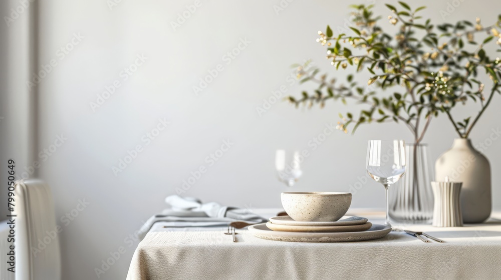 Elegant table setting for healthy dining. Simplicity and sophistication in meal presentation Elegant table setting for healthy dining. Simplicity and sophistication in meal presentation