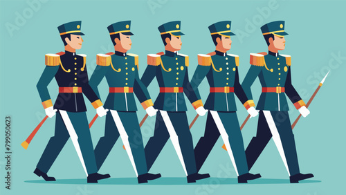 The honor guards uniforms gleam in the sunlight as they march in perfect unison their stoic expressions conveying a sense of duty and pride in their. Vector illustration