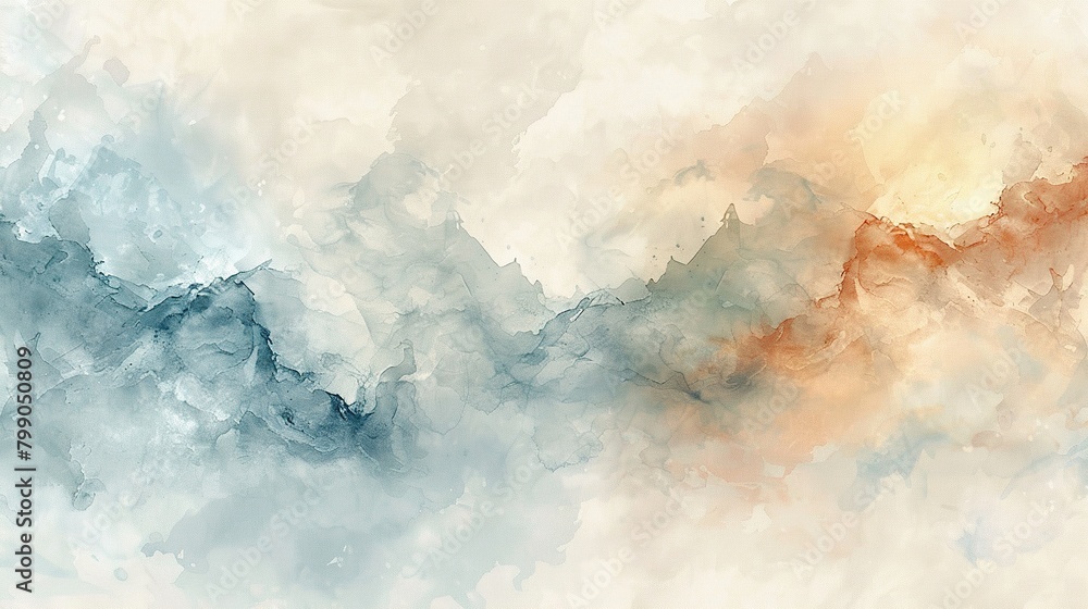 Abstract watercolor painting with a light blue and orange color scheme ...