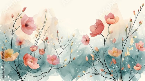 Delicate watercolor floral with a splash of color, perfect for adding a touch of elegance to any room. photo