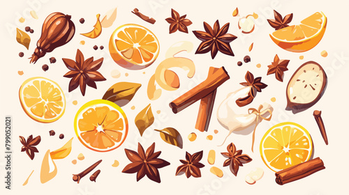 Mulled wine spices hand drawn realistic vector illu photo