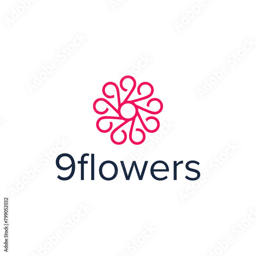 nine flowers simple sleek creative geometric modern logo design