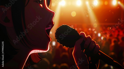 Cartoon image of female idol singer on stage.. photo