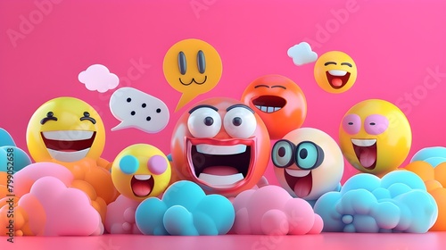 3d illustration of playful emojis, speech bubbles, and dynamic poses in lively and expressive scenes.