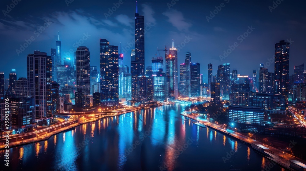 City Skyline at Night With River