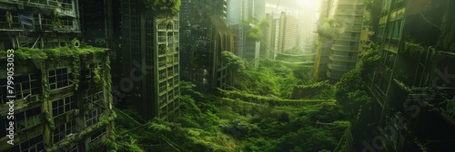 Abandoned Post-Apocalyptic City, Overgrown Ruins, Zombie Apocalypse Ruins, Green Future Dystopia