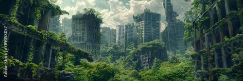 Abandoned Post-Apocalyptic City, Overgrown Ruins, Zombie Apocalypse Ruins, Green Future Dystopia