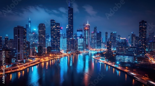 City Skyline at Night With River