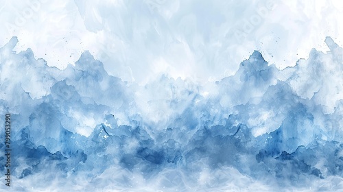 Blue watercolor mountain landscape. Abstract painting. © Man888