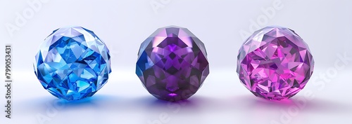 Three diamonds  blue and purple colors  with a three-dimensional effect  on a pure white background