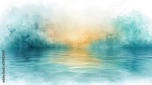 Tranquil teal watercolor background with a smooth water surface and a bright yellow center.