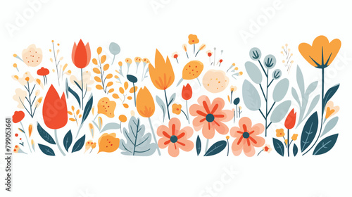 Naive spring flower border. Abstract floral banner