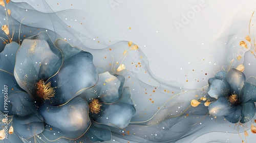 Blue and gold floral background with an elegant and modern design.