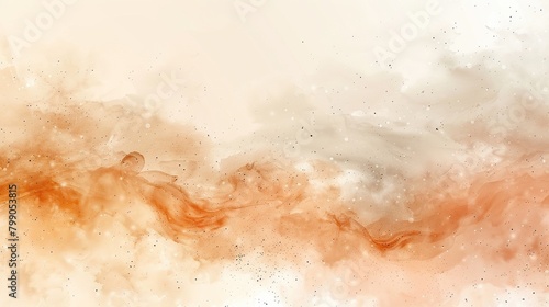 Abstract watercolor background with peach and orange waves and white splashes photo