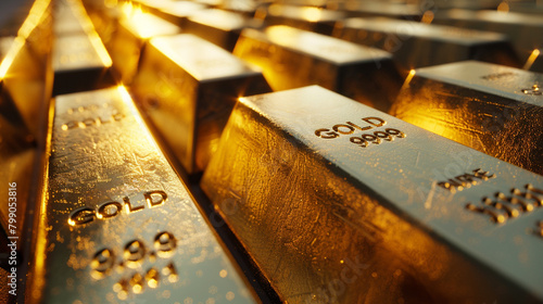 A close up of a stack of gold bars.