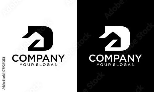 Creative Letter Initial D with Home House in Minimal Modern Style for Real Estate Development Developer Realty Realtor Property Properties Mortgage Construction Management Agent Logo Design Template