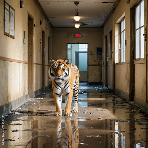 tiger in a cage in the zoo photo