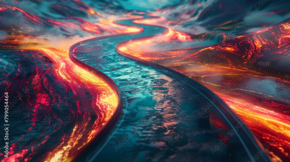 Embarking on an abstract road trip through a surreal landscape, with winding highways and psychedelic scenery , ultra HD Embarking on an abstract road trip through a surreal landscape, with winding highways and psychedelic scenery , ultra HD