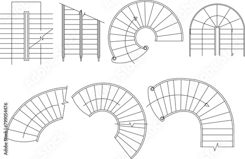 Detailed vector sketch illustration of a top view of a house's staircase site plan