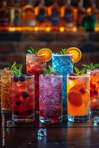 Set of various colorful cocktails