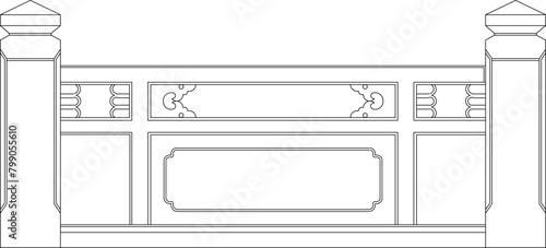 Detailed vector sketch illustration of vintage classic traditional ethnic fence railing