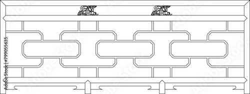 Detailed vector sketch illustration of vintage classic traditional ethnic fence railing