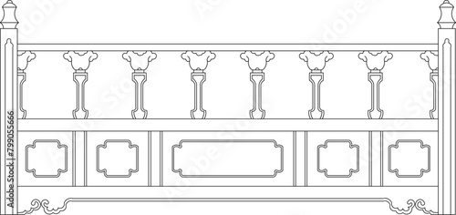 Detailed vector sketch illustration of vintage classic traditional ethnic fence railing 