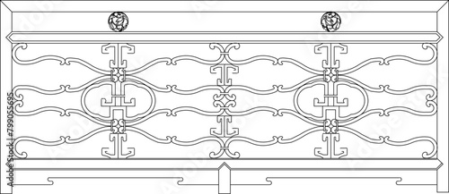 Detailed vector sketch illustration of vintage classic traditional ethnic fence railing