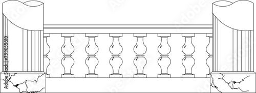 Detailed vector sketch of old vintage classic fence railing illustration 