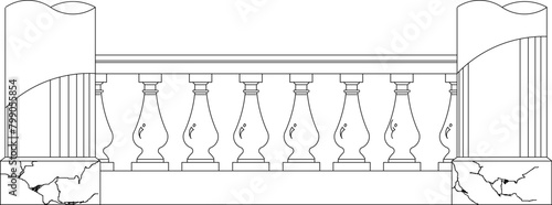 Detailed vector sketch of old vintage classic fence railing illustration