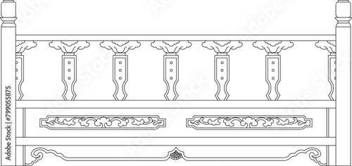 Fototapeta Naklejka Na Ścianę i Meble -  Detailed vector sketch of old vintage classic fence railing illustration