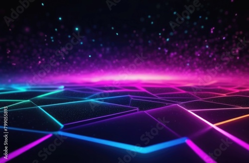 Neon particles abstract background free space for text 