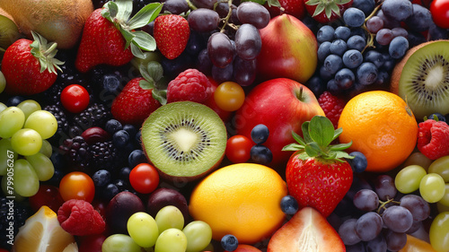 Assorted fruits, berries, and vegetables in a vibrant display © MJ2024compani