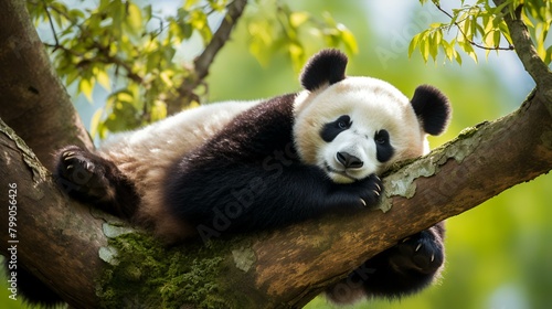 A giant panda in the zoo of Beijing, China. The pandas are native to Asia and Europe. © Sumera