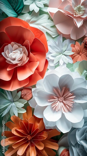 Flowers seamless pattern. Floral nature decorative background. Digital relief oil painting raster bitmap illustration. Graphic design art. volumetric decorative vertical
