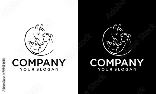 Creative Girl, Horse and pet Logo Design And Horse Farm Template Vector.