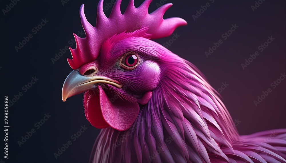Rooster Reflections: Hyper-Realistic Rendering Against Dark CanvasEthereal Elegance